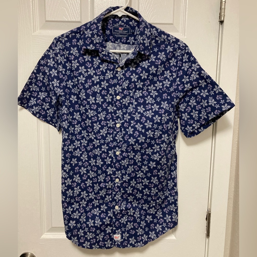 •Vineyard Vines Slim Fit Murray Navy Abstract Floral Button Down Small Shirt #C